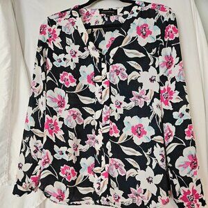 Black, Pink, And White floral tunic top MED